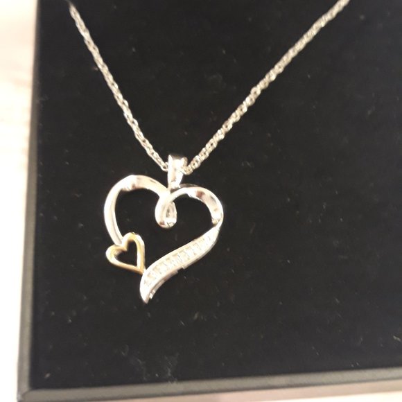 Diamond Accent Two-Tone Heart 18" Pendant Necklace in Sterling Silver & 10k Gold - Picture 3 of 14